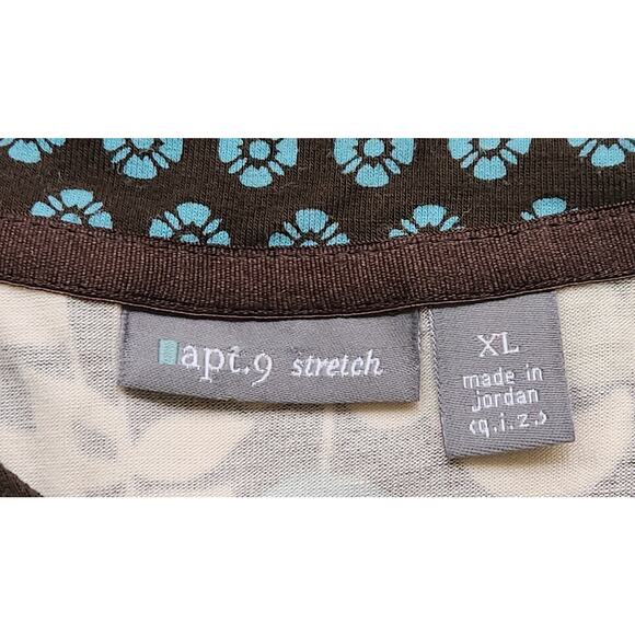 Apt 9 Brown Blue White Floral Print Tie Back Top XL Lightweight Soft Stretch - Picture 4 of 5